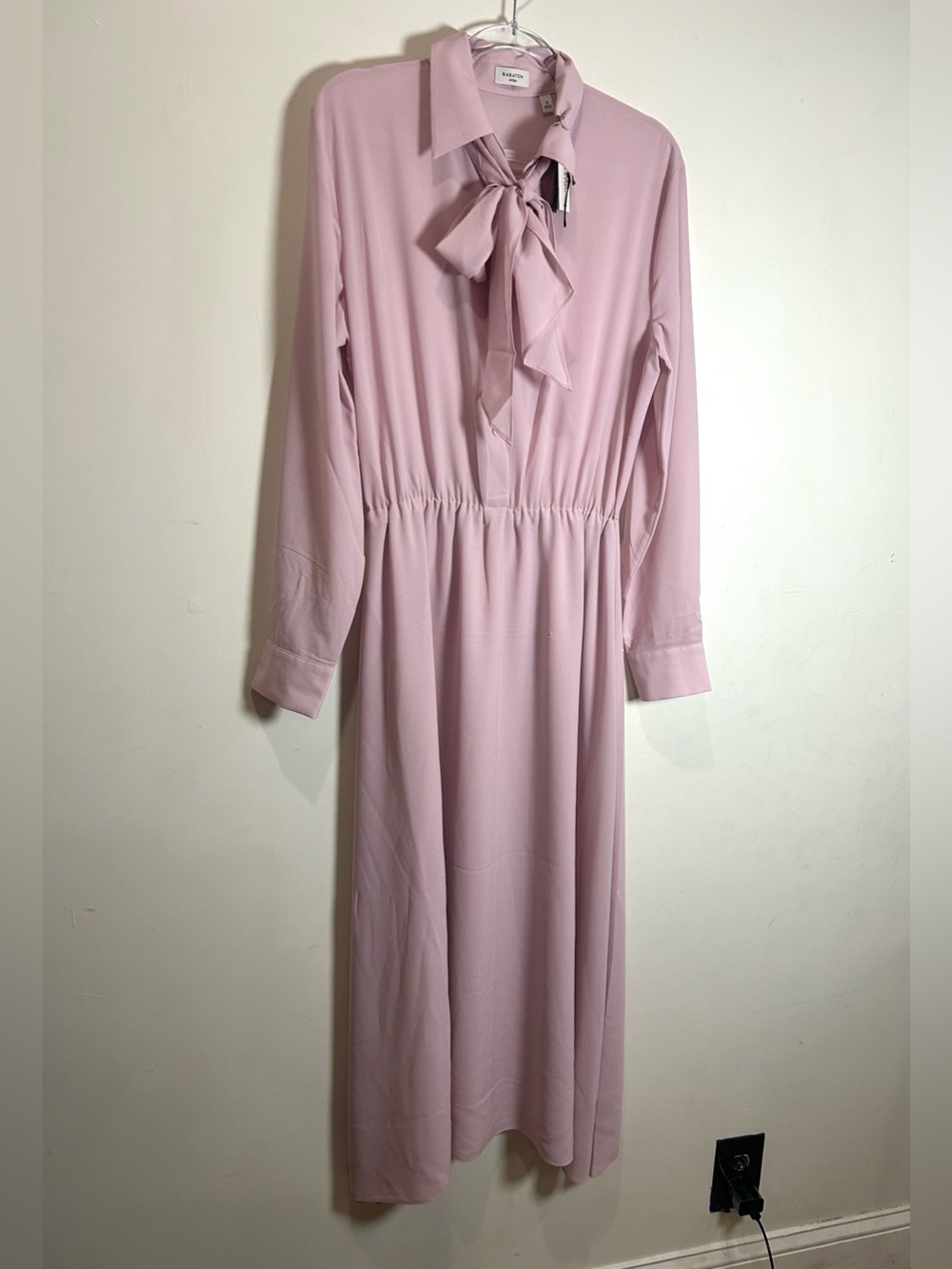 NEW Babaton Aritzia Hopper Maxi Dress Sz S Dusty Pink Tie Neck Chiffon Ethereal - Picture 5 of 15